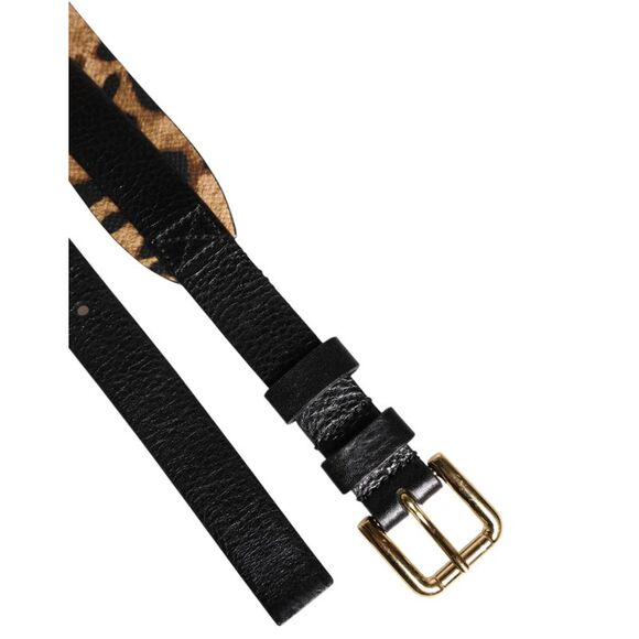 Dolce & Gabbana Black Leopard Classic Gold Metal Buckle Men\'s Belt (Pre-Owned)